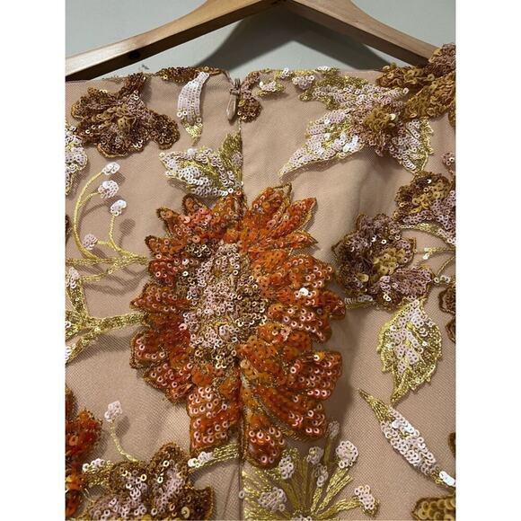 Helsi Women's Gold Sequin Floral Appliqué Kristen Mini Cocktail Dress Large NWOT - Picture 8 of 10